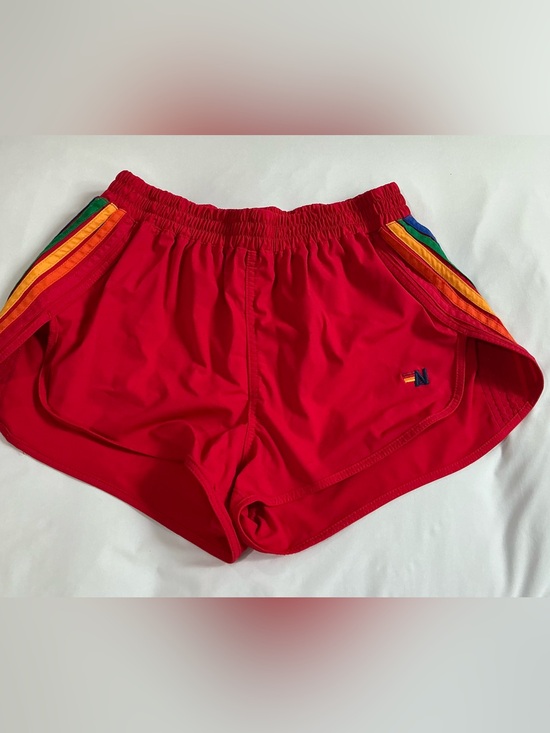 Aviator Nation Pants - Aviator Nation Red Women's Athletic Shorts with Rainbow Side Stripes
